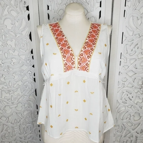 Lucky Brand Women's Embroidered Sleeveless Romantic Top L - Picture 2 of 9